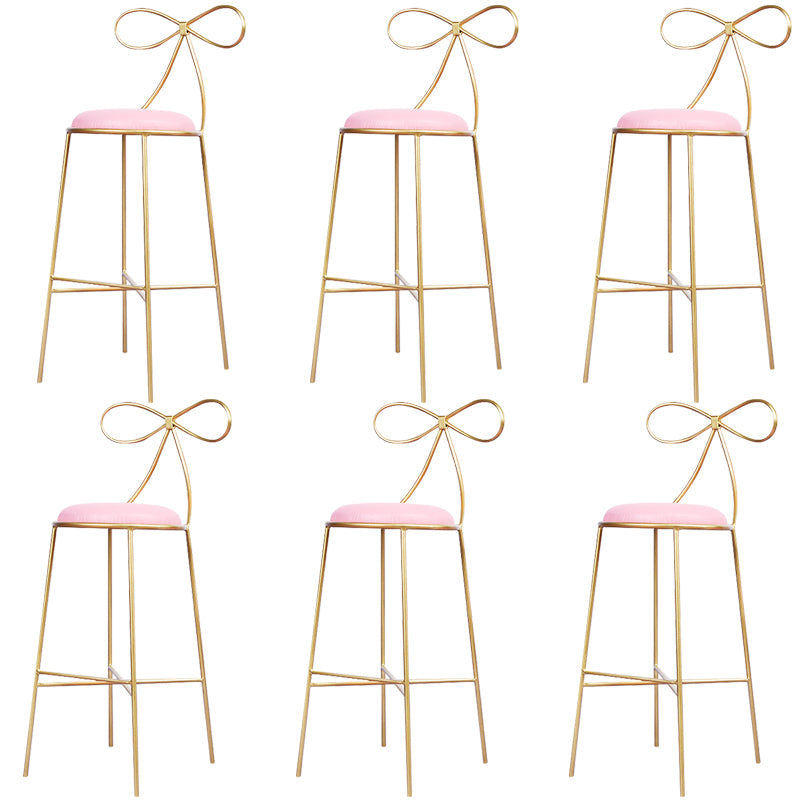 Round Leather and Metal Counter Stool Scandinavian Low Back Counter Bar Stool Pink 6 Piece Set Counter Stool(26"H) Clearhalo 'Bar Furniture' 'Bar Stools' 'bar_stools' 'furn' 'furn_bar_stools' 'Furniture' 'Kitchen & Dining Furniture' 6077593