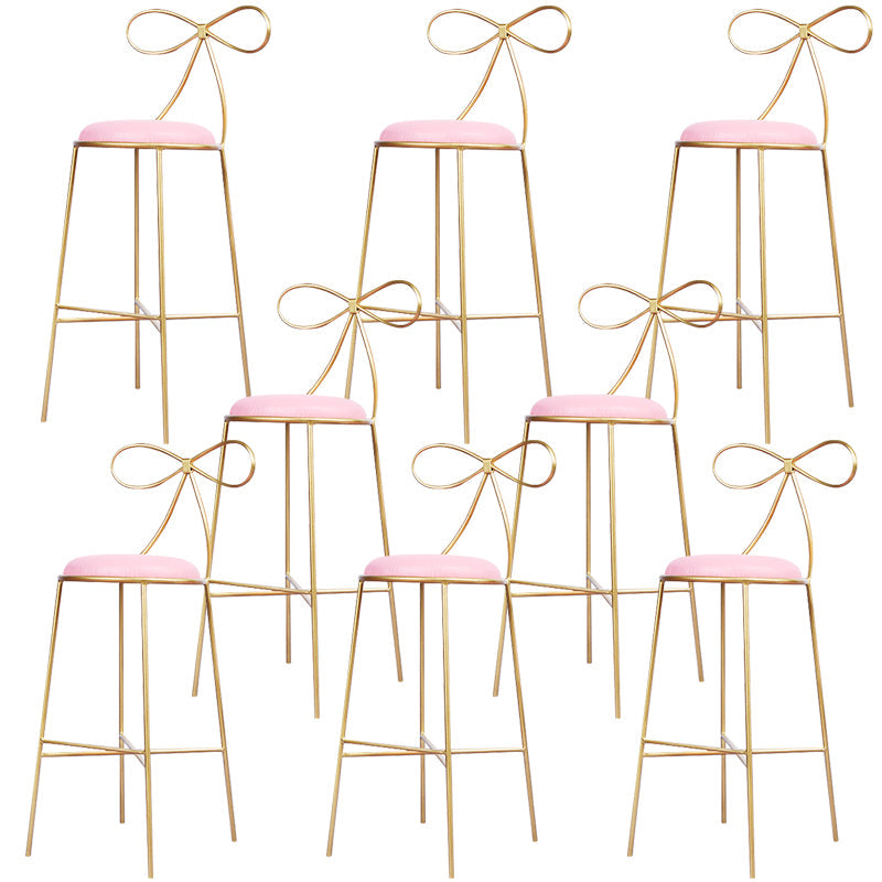 Round Leather and Metal Counter Stool Scandinavian Low Back Counter Bar Stool Pink 8 Piece Set Counter Stool(26"H) Clearhalo 'Bar Furniture' 'Bar Stools' 'bar_stools' 'furn' 'furn_bar_stools' 'Furniture' 'Kitchen & Dining Furniture' 6077594