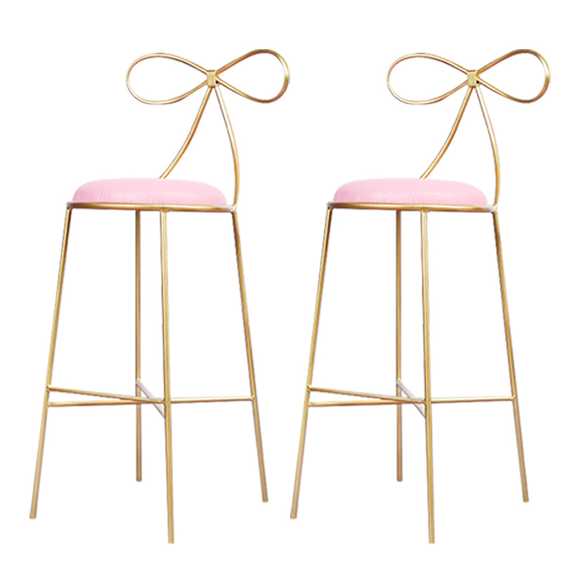 Round Leather and Metal Counter Stool Scandinavian Low Back Counter Bar Stool Pink 2 Piece Set Bar Stool(30"H) Clearhalo 'Bar Furniture' 'Bar Stools' 'bar_stools' 'furn' 'furn_bar_stools' 'Furniture' 'Kitchen & Dining Furniture' 6077596