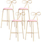 Round Leather and Metal Counter Stool Scandinavian Low Back Counter Bar Stool Pink 4 Piece Set Bar Stool(30"H) Clearhalo 'Bar Furniture' 'Bar Stools' 'bar_stools' 'furn' 'furn_bar_stools' 'Furniture' 'Kitchen & Dining Furniture' 6077597