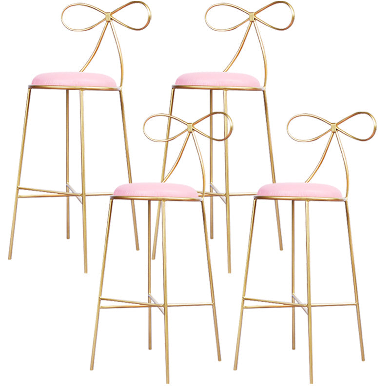 Round Leather and Metal Counter Stool Scandinavian Low Back Counter Bar Stool Pink 4 Piece Set Bar Stool(30"H) Clearhalo 'Bar Furniture' 'Bar Stools' 'bar_stools' 'furn' 'furn_bar_stools' 'Furniture' 'Kitchen & Dining Furniture' 6077597