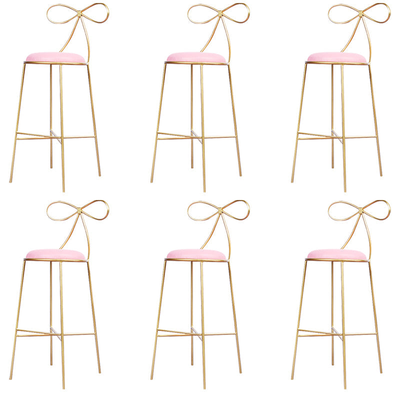Round Leather and Metal Counter Stool Scandinavian Low Back Counter Bar Stool Pink 6 Piece Set Bar Stool(30"H) Clearhalo 'Bar Furniture' 'Bar Stools' 'bar_stools' 'furn' 'furn_bar_stools' 'Furniture' 'Kitchen & Dining Furniture' 6077598