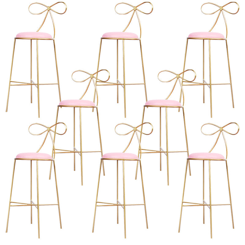 Round Leather and Metal Counter Stool Scandinavian Low Back Counter Bar Stool Pink 8 Piece Set Bar Stool(30"H) Clearhalo 'Bar Furniture' 'Bar Stools' 'bar_stools' 'furn' 'furn_bar_stools' 'Furniture' 'Kitchen & Dining Furniture' 6077599