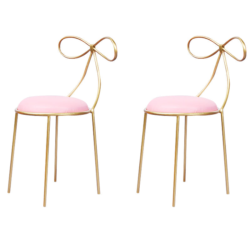 Round Leather and Metal Counter Stool Scandinavian Low Back Counter Bar Stool Pink 2 Piece Set Short Stool(18"H) Clearhalo 'Bar Furniture' 'Bar Stools' 'bar_stools' 'furn' 'furn_bar_stools' 'Furniture' 'Kitchen & Dining Furniture' 6077601