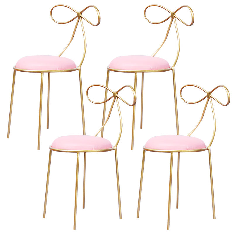 Round Leather and Metal Counter Stool Scandinavian Low Back Counter Bar Stool Pink 4 Piece Set Short Stool(18"H) Clearhalo 'Bar Furniture' 'Bar Stools' 'bar_stools' 'furn' 'furn_bar_stools' 'Furniture' 'Kitchen & Dining Furniture' 6077602