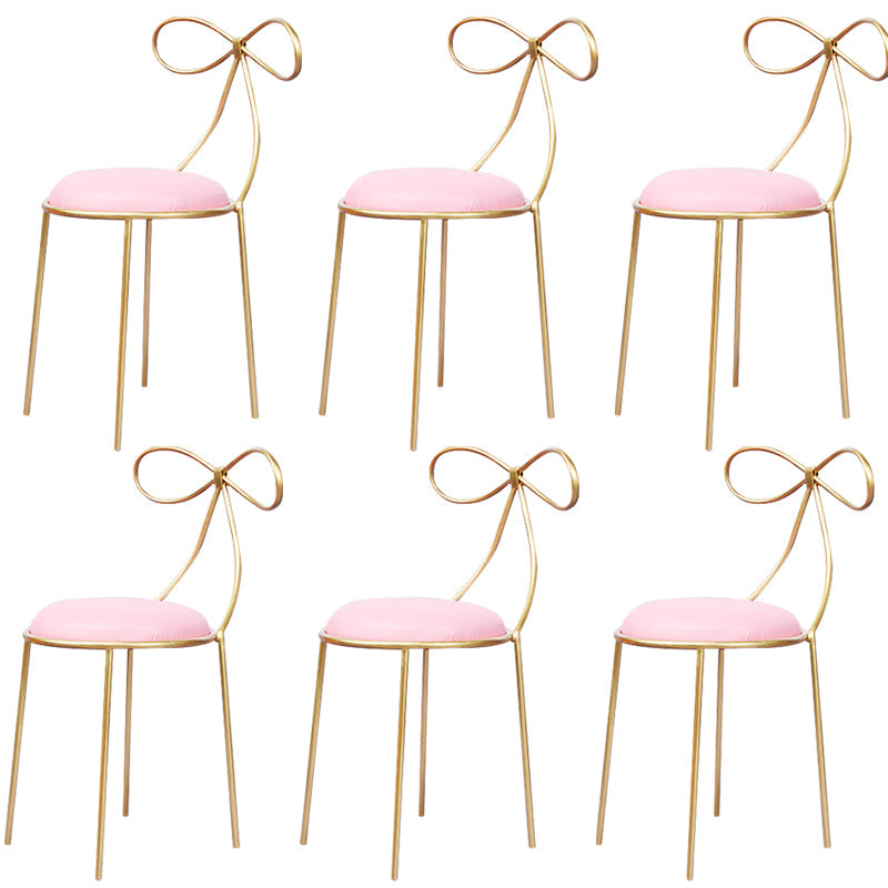 Round Leather and Metal Counter Stool Scandinavian Low Back Counter Bar Stool Pink 6 Piece Set Short Stool(18"H) Clearhalo 'Bar Furniture' 'Bar Stools' 'bar_stools' 'furn' 'furn_bar_stools' 'Furniture' 'Kitchen & Dining Furniture' 6077603