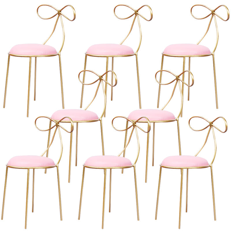 Round Leather and Metal Counter Stool Scandinavian Low Back Counter Bar Stool Pink 8 Piece Set Short Stool(18"H) Clearhalo 'Bar Furniture' 'Bar Stools' 'bar_stools' 'furn' 'furn_bar_stools' 'Furniture' 'Kitchen & Dining Furniture' 6077604