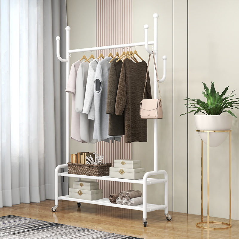 Modern Style Mobile Coat Rack Free Standing Hooks Design Metallic Coat Rack White Clearhalo 'Entry & Mudroom Furniture' 'furn' 'furn_hall_tree_coat_racks' 'Furniture' 'Hall Trees & Coat Racks' 'hall_tree_coat_racks' 6083233