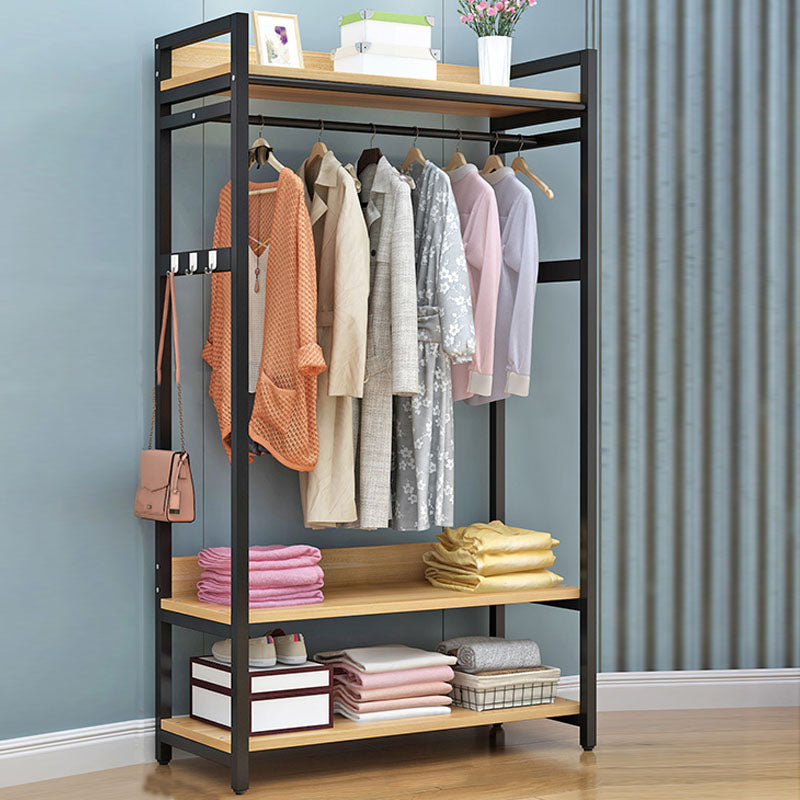 Modern Style Coat Rack Metal Frame Multi-layer Shelve Design Free Standing Coat Rack 24"L x 18"W x 67"H Brown-Black Clearhalo 'Entry & Mudroom Furniture' 'furn' 'furn_hall_tree_coat_racks' 'Furniture' 'Hall Trees & Coat Racks' 'hall_tree_coat_racks' 6083544