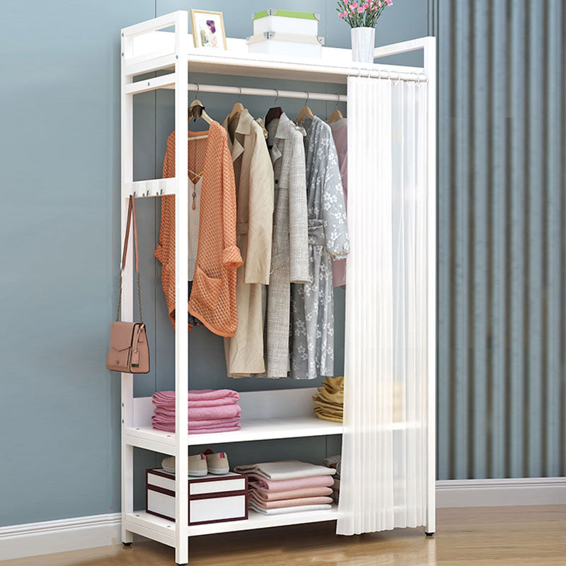 Modern Style Coat Rack Metal Frame Multi-layer Shelve Design Free Standing Coat Rack 31"L x 18"W x 67"H White Clearhalo 'Entry & Mudroom Furniture' 'furn' 'furn_hall_tree_coat_racks' 'Furniture' 'Hall Trees & Coat Racks' 'hall_tree_coat_racks' 6083549