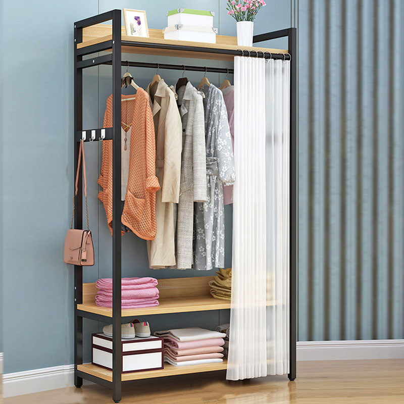 Modern Style Coat Rack Metal Frame Multi-layer Shelve Design Free Standing Coat Rack 31"L x 18"W x 67"H Brown-Black Clearhalo 'Entry & Mudroom Furniture' 'furn' 'furn_hall_tree_coat_racks' 'Furniture' 'Hall Trees & Coat Racks' 'hall_tree_coat_racks' 6083551
