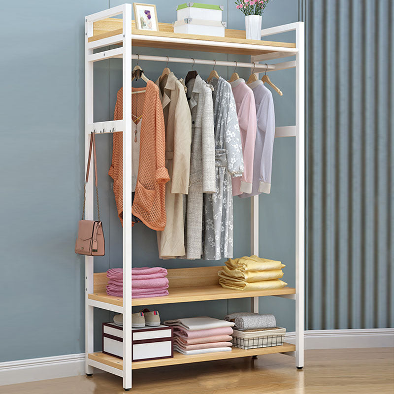 Modern Style Coat Rack Metal Frame Multi-layer Shelve Design Free Standing Coat Rack 24"L x 18"W x 67"H White-Brown Clearhalo 'Entry & Mudroom Furniture' 'furn' 'furn_hall_tree_coat_racks' 'Furniture' 'Hall Trees & Coat Racks' 'hall_tree_coat_racks' 6083554