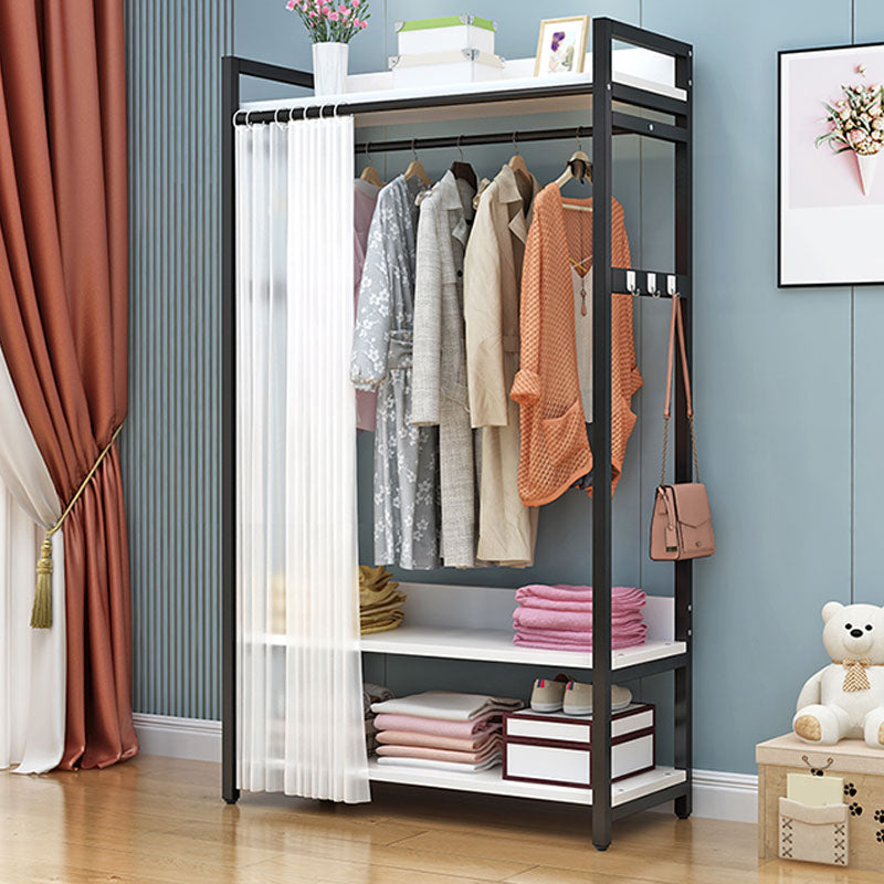 Modern Style Coat Rack Metal Frame Multi-layer Shelve Design Free Standing Coat Rack 39"L x 18"W x 67"H White-Black Clearhalo 'Entry & Mudroom Furniture' 'furn' 'furn_hall_tree_coat_racks' 'Furniture' 'Hall Trees & Coat Racks' 'hall_tree_coat_racks' 6083557