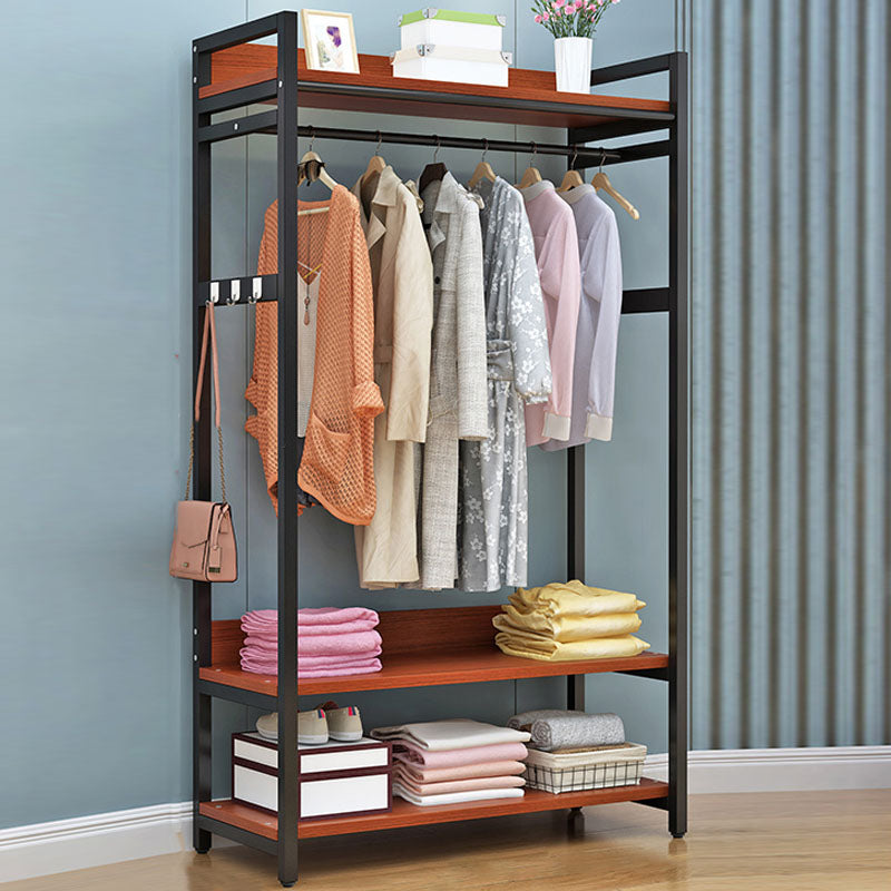 Modern Style Coat Rack Metal Frame Multi-layer Shelve Design Free Standing Coat Rack 24"L x 18"W x 67"H Black-Red Clearhalo 'Entry & Mudroom Furniture' 'furn' 'furn_hall_tree_coat_racks' 'Furniture' 'Hall Trees & Coat Racks' 'hall_tree_coat_racks' 6083563