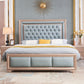 84.65 inch Wide Victorian Bed Frame Rubberwood Standard Bed with Upholstered Headboard