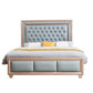 84.65 inch Wide Victorian Bed Frame Rubberwood Standard Bed with Upholstered Headboard
