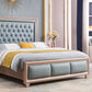 84.65 inch Wide Victorian Bed Frame Rubberwood Standard Bed with Upholstered Headboard