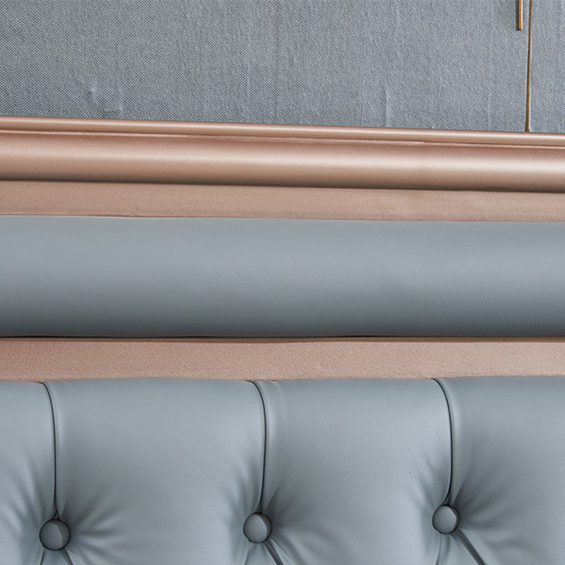 84.65 inch Wide Victorian Bed Frame Rubberwood Standard Bed with Upholstered Headboard