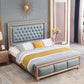 84.65 inch Wide Victorian Bed Frame Rubberwood Standard Bed with Upholstered Headboard