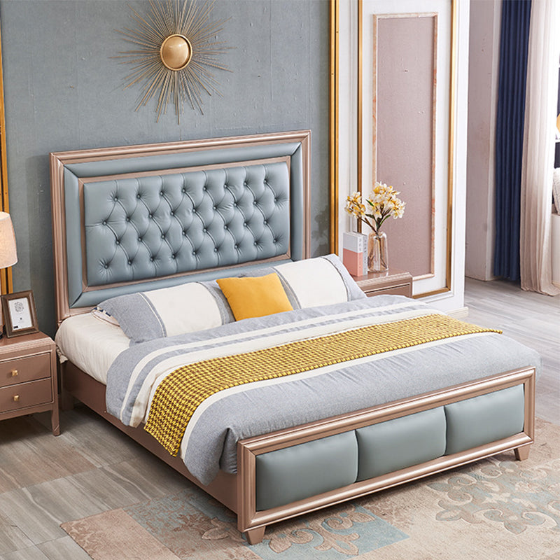 84.65 inch Wide Victorian Bed Frame Rubberwood Standard Bed with Upholstered Headboard