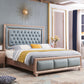 84.65 inch Wide Victorian Bed Frame Rubberwood Standard Bed with Upholstered Headboard