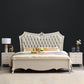84.65 inch Wide Victorian Bed Pine Wood Standard Bed with Upholstered Headboard Clearhalo 'Bedroom Furniture' 'Beds' 'furn' 'furn_beds' 'Furniture' 6083714