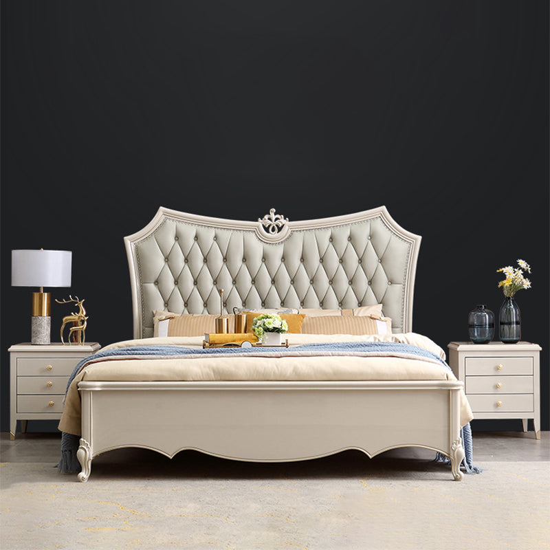 84.65 inch Wide Victorian Bed Pine Wood Standard Bed with Upholstered Headboard Clearhalo 'Bedroom Furniture' 'Beds' 'furn' 'furn_beds' 'Furniture' 6083714