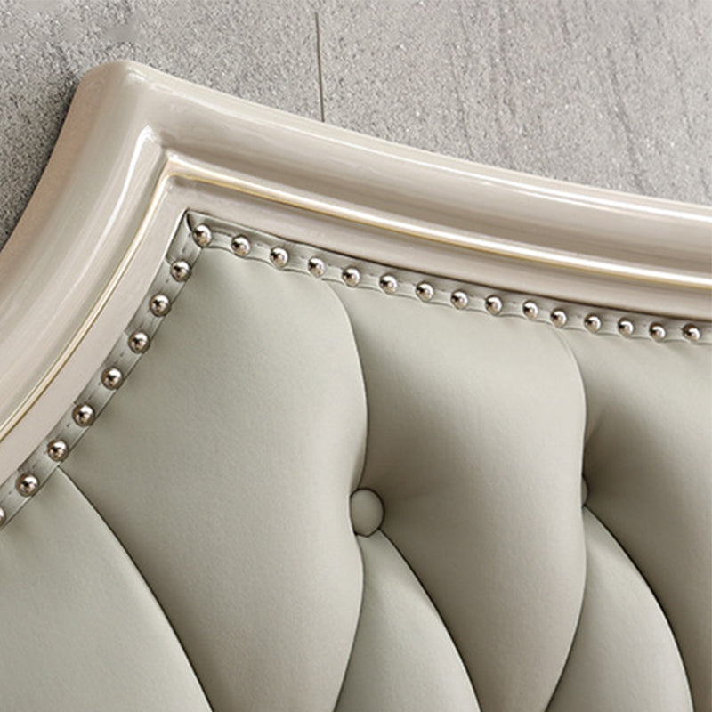 84.65 inch Wide Victorian Bed Pine Wood Standard Bed with Upholstered Headboard Clearhalo 'Bedroom Furniture' 'Beds' 'furn' 'furn_beds' 'Furniture' 6083717