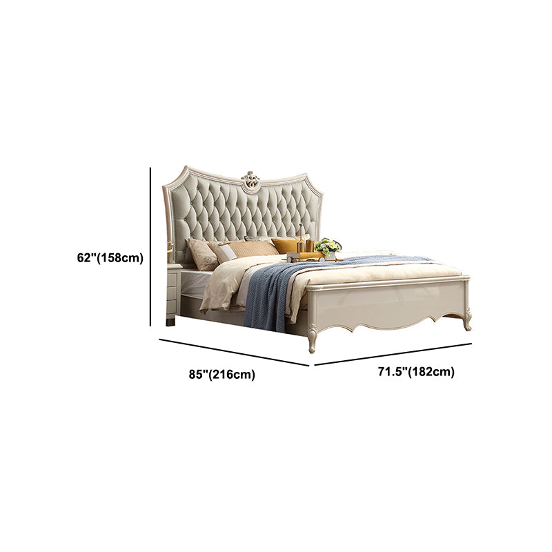 84.65 inch Wide Victorian Bed Pine Wood Standard Bed with Upholstered Headboard Clearhalo 'Bedroom Furniture' 'Beds' 'furn' 'furn_beds' 'Furniture' 6083724