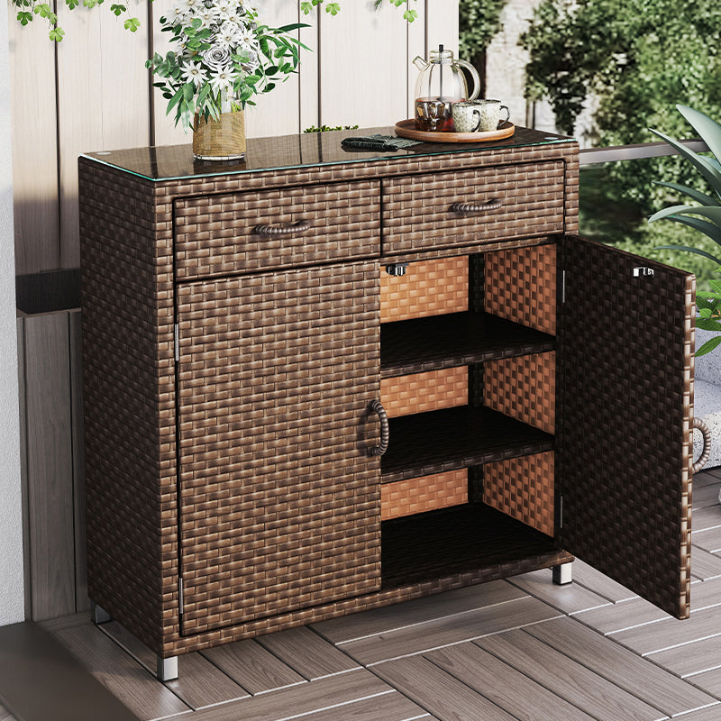 Modern Storage Cabinet Wicker&Rattan Side Cabinet With Doors 39.4"L x 15.7"W x 39.4"H Clearhalo 'Cabinets & Chests' 'cabinets_chests' 'furn' 'furn_cabinets_chests' 'Furniture' 'Living Room Furniture' 6083798
