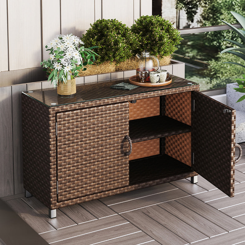 Modern Storage Cabinet Wicker&Rattan Side Cabinet With Doors 39"L x 16"W x 24"H Clearhalo 'Cabinets & Chests' 'cabinets_chests' 'furn' 'furn_cabinets_chests' 'Furniture' 'Living Room Furniture' 6083801