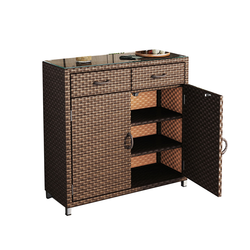 Modern Storage Cabinet Wicker&Rattan Side Cabinet With Doors Clearhalo 'Cabinets & Chests' 'cabinets_chests' 'furn' 'furn_cabinets_chests' 'Furniture' 'Living Room Furniture' 6083810