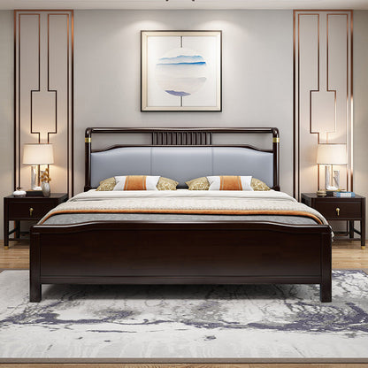 84.65 inch Wide Mid-century Bed Frame Rubberwood Bed with Upholstered Headboard Panel Queen Clearhalo 'Bedroom Furniture' 'Beds' 'furn' 'furn_beds' 'Furniture' 6083868
