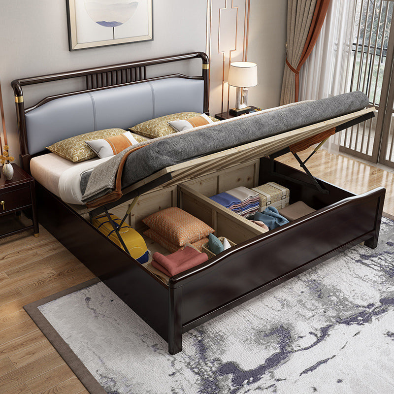 84.65 inch Wide Mid-century Bed Frame Rubberwood Bed with Upholstered Headboard Lift Up Storage Clearhalo 'Bedroom Furniture' 'Beds' 'furn' 'furn_beds' 'Furniture' 6083870