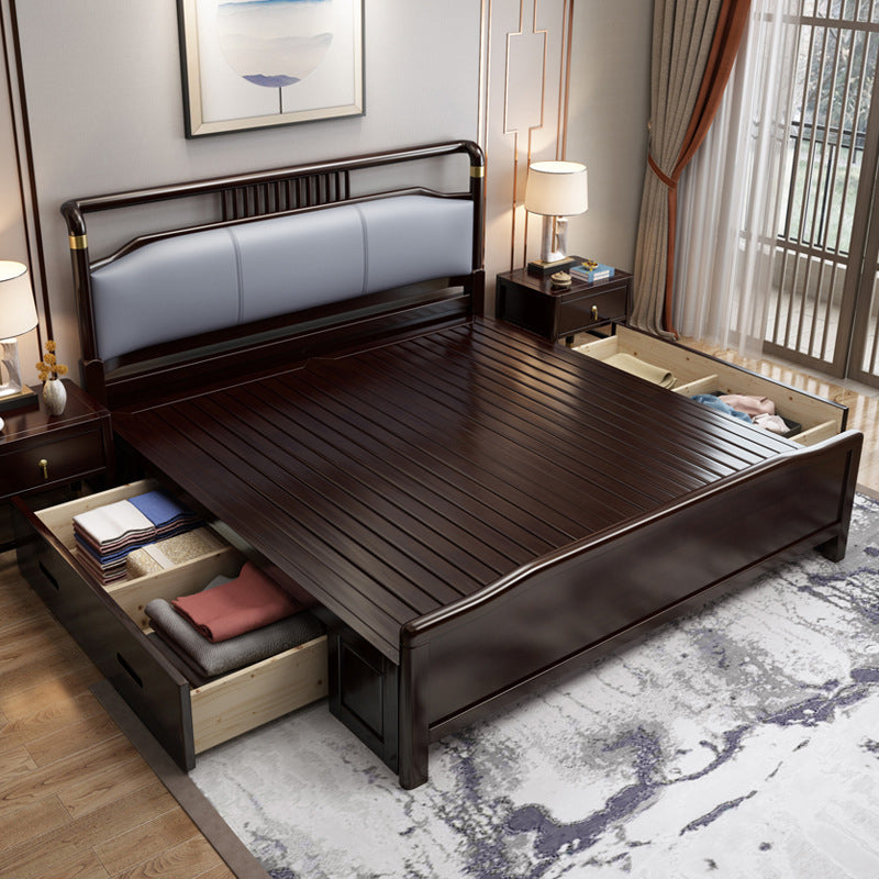84.65 inch Wide Mid-century Bed Frame Rubberwood Bed with Upholstered Headboard Pull-Out Storage Clearhalo 'Bedroom Furniture' 'Beds' 'furn' 'furn_beds' 'Furniture' 6083871