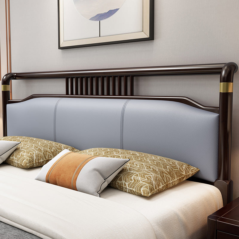 84.65 inch Wide Mid-century Bed Frame Rubberwood Bed with Upholstered Headboard Clearhalo 'Bedroom Furniture' 'Beds' 'furn' 'furn_beds' 'Furniture' 6083873