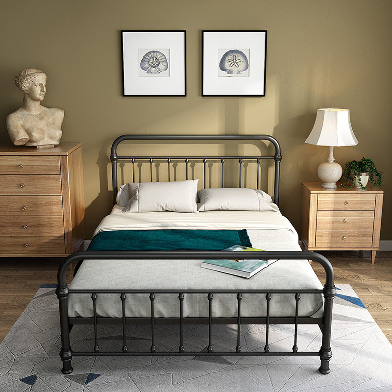 Industrial Iron Bed with Rectangle Headboard and Metal Legs in Black Full Clearhalo 'Bedroom Furniture' 'Beds' 'furn' 'furn_beds' 'Furniture' 6083921