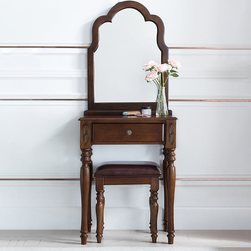 Mesa de tocador de madera de 23.6 "W Juego de mesa de maquillaje de tocador de 1 cañón con espejo y taburetes