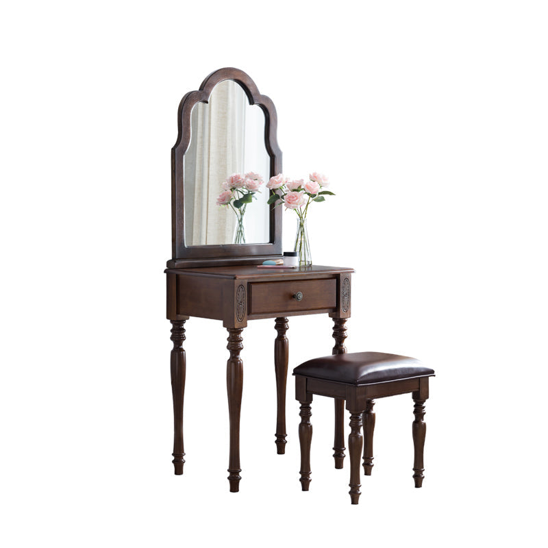 Mesa de tocador de madera de 23.6 "W Juego de mesa de maquillaje de tocador de 1 cañón con espejo y taburetes
