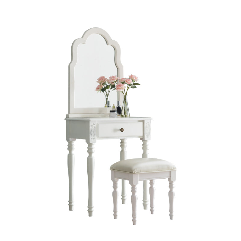 Mesa de tocador de madera de 23.6 "W Juego de mesa de maquillaje de tocador de 1 cañón con espejo y taburetes