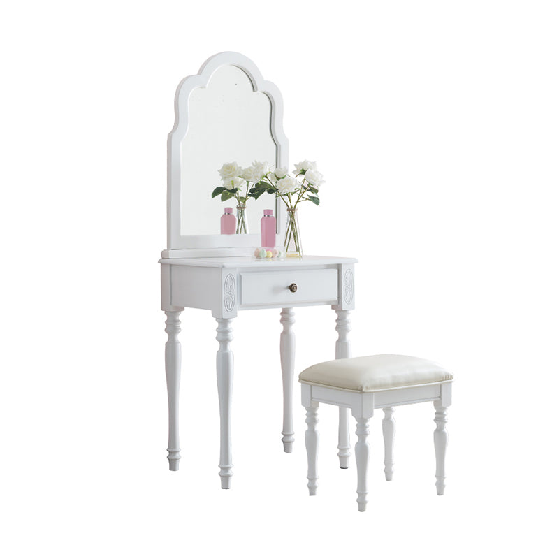 Mesa de tocador de madera de 23.6 "W Juego de mesa de maquillaje de tocador de 1 cañón con espejo y taburetes