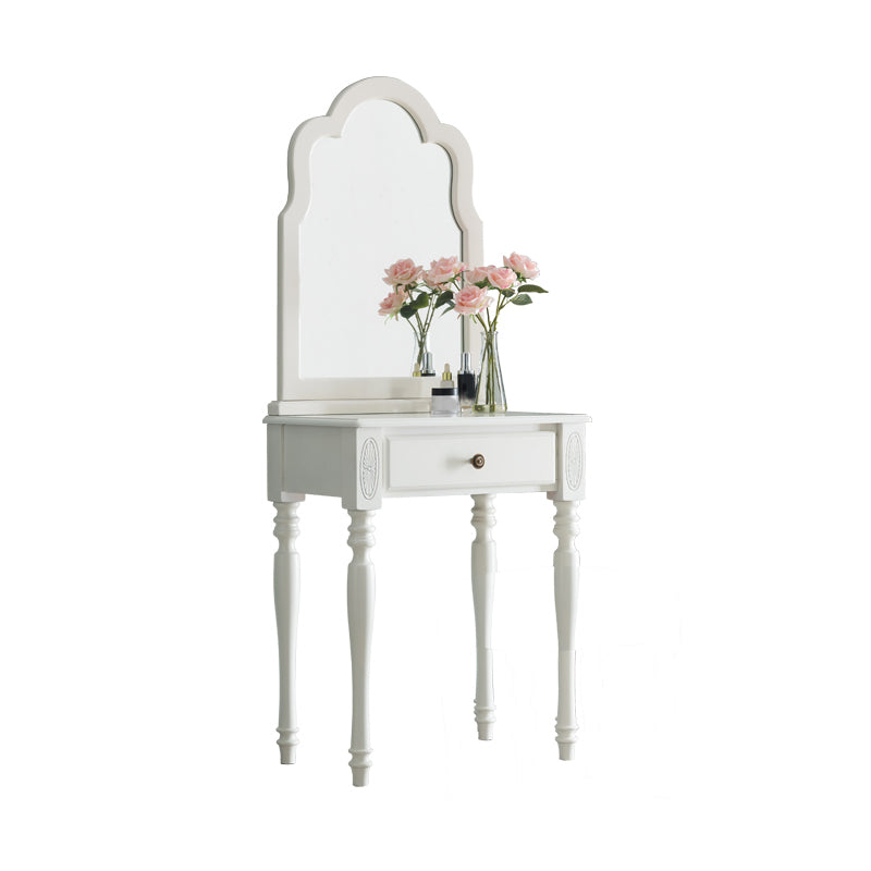 Mesa de tocador de madera de 23.6 "W Juego de mesa de maquillaje de tocador de 1 cañón con espejo y taburetes