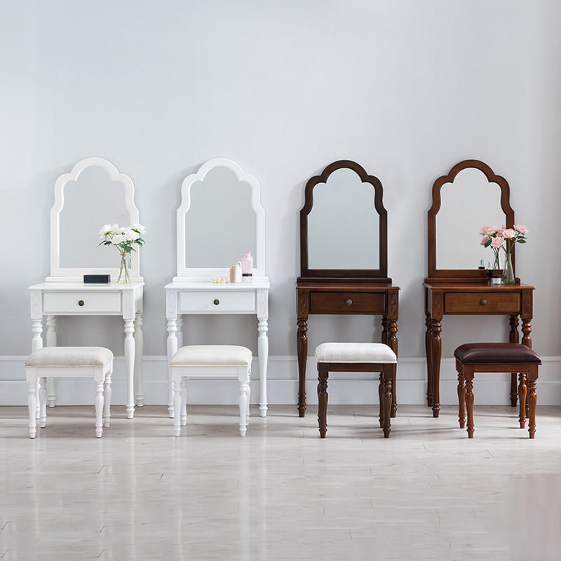 Mesa de tocador de madera de 23.6 "W Juego de mesa de maquillaje de tocador de 1 cañón con espejo y taburetes
