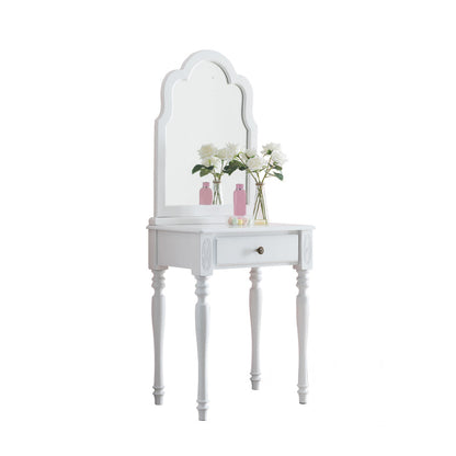 Mesa de tocador de madera de 23.6 "W Juego de mesa de maquillaje de tocador de 1 cañón con espejo y taburetes