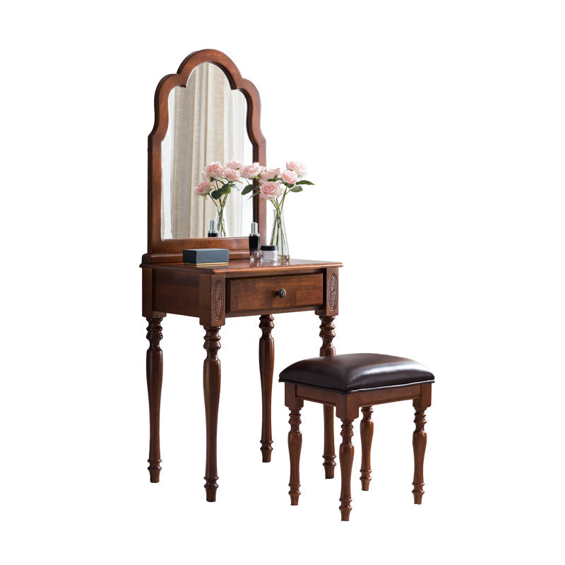 Mesa de tocador de madera de 23.6 "W Juego de mesa de maquillaje de tocador de 1 cañón con espejo y taburetes