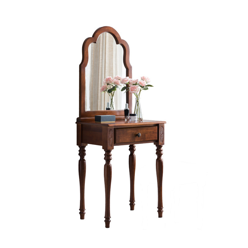 Mesa de tocador de madera de 23.6 "W Juego de mesa de maquillaje de tocador de 1 cañón con espejo y taburetes