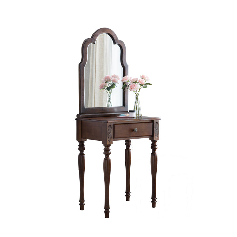 Mesa de tocador de madera de 23.6 "W Juego de mesa de maquillaje de tocador de 1 cañón con espejo y taburetes