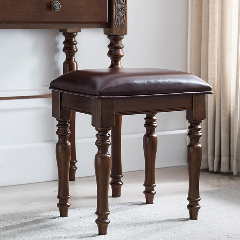 Mesa de tocador de madera de 23.6 "W Juego de mesa de maquillaje de tocador de 1 cañón con espejo y taburetes