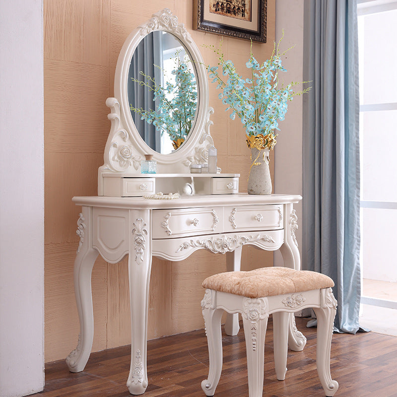 White Vanity Dressing Table Set Victorian Mirrored Wood Vanity Clearhalo 'Bedroom Furniture' 'furn' 'furn_makeup_vanities' 'Furniture' 'Makeup Vanities' 'makeup_vanities' 6084108