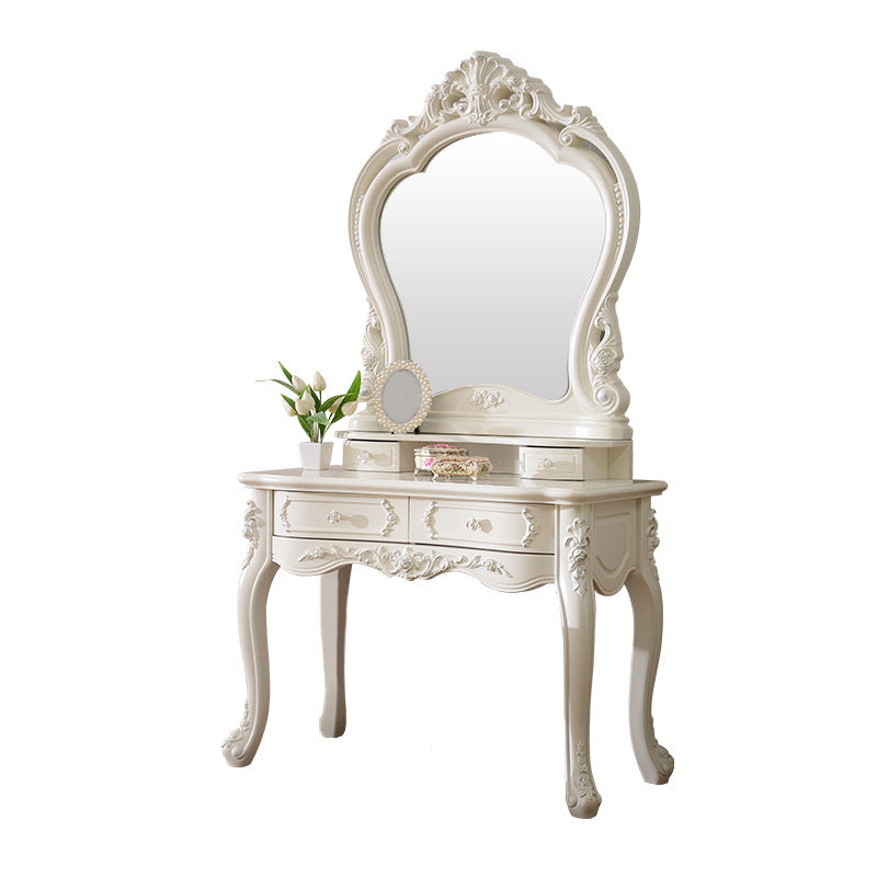 White Vanity Dressing Table Set Victorian Mirrored Wood Vanity Clearhalo 'Bedroom Furniture' 'furn' 'furn_makeup_vanities' 'Furniture' 'Makeup Vanities' 'makeup_vanities' 6084115